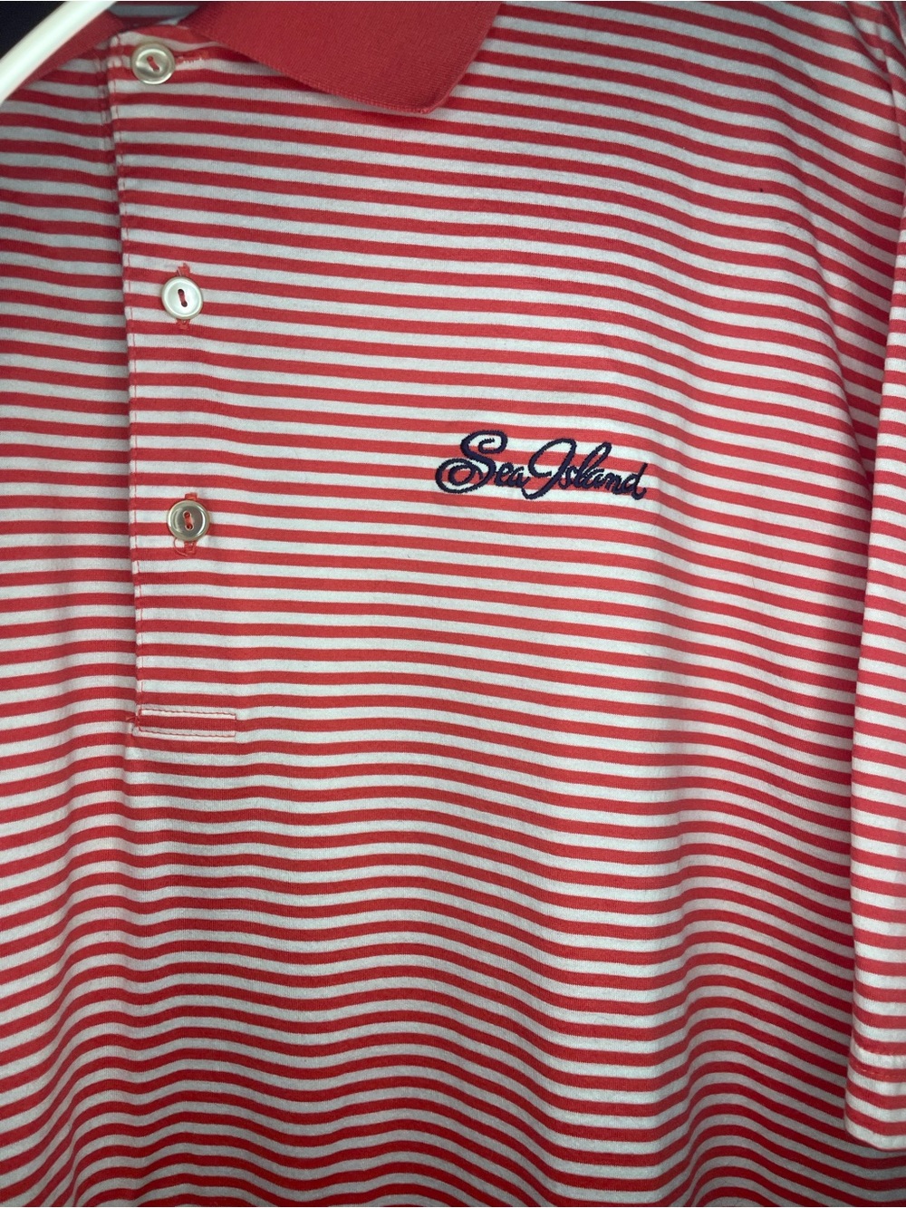 Peter Millar Sea Island Coral White Striped Performance Golf Polo Approx XXL - Picture 2 of 5